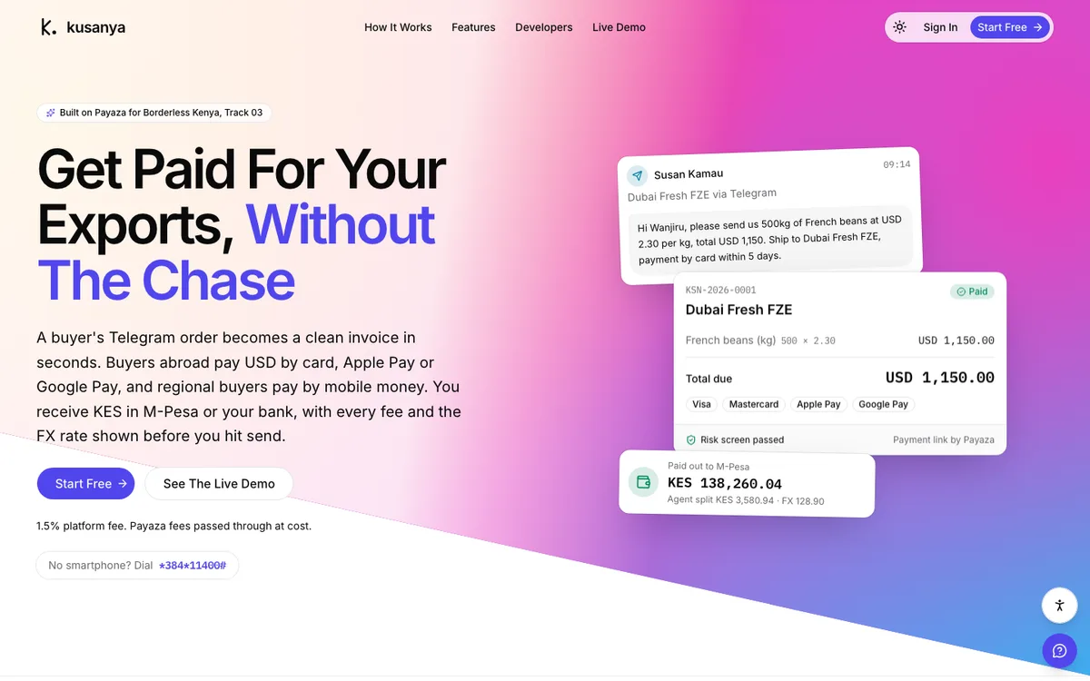 Kusanya website preview by Technetium Kenya